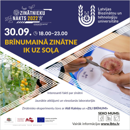 Zinātnieku nakts Latvijas Biozinātņu un tehnoloģiju universitātē 